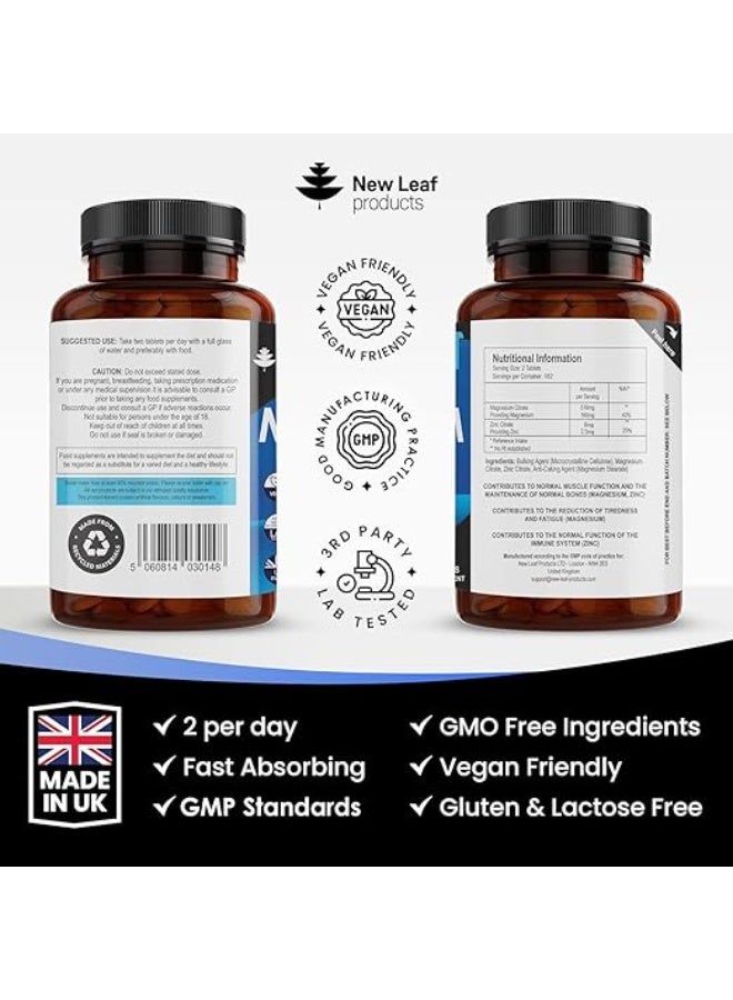 New Leaf Magnesium & Zinc – Supports Muscle Function, Immunity & Energy Metabolism – 365 Tablets – Made in UK - Image 4